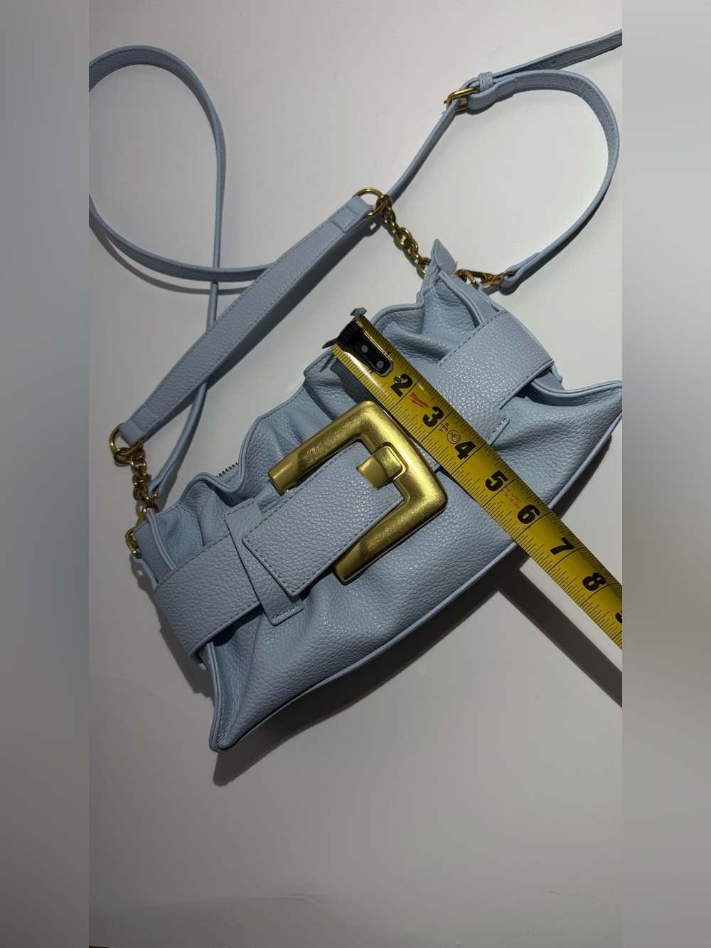 Anthropologie Petite Moments Light Blue Women’s Shoulder Belt Bag Gold Buckle - Picture 8 of 9